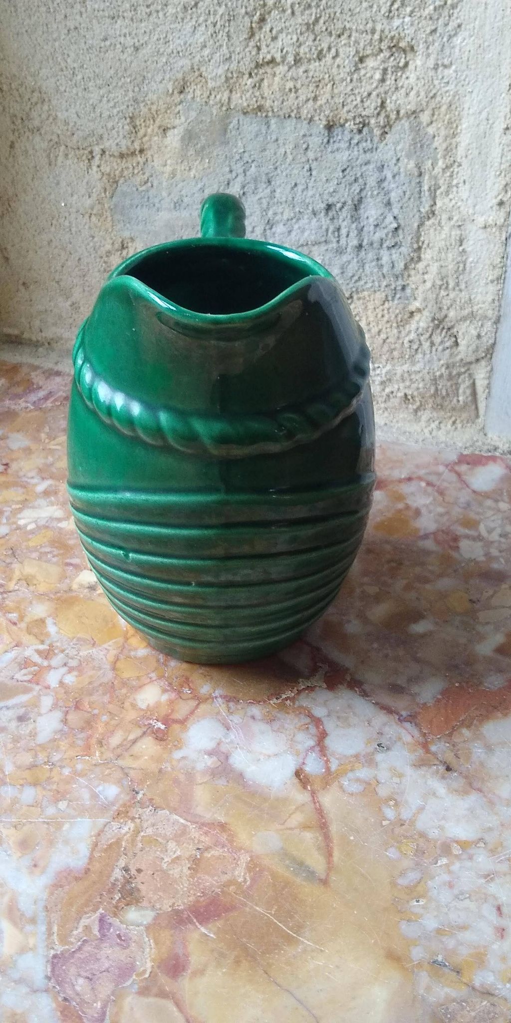 Green water pitcher by Poët Laval, Art Deco headband model