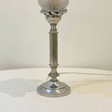 Empire chrome and opaline tulip pleated antique Art Deco bedside lamp