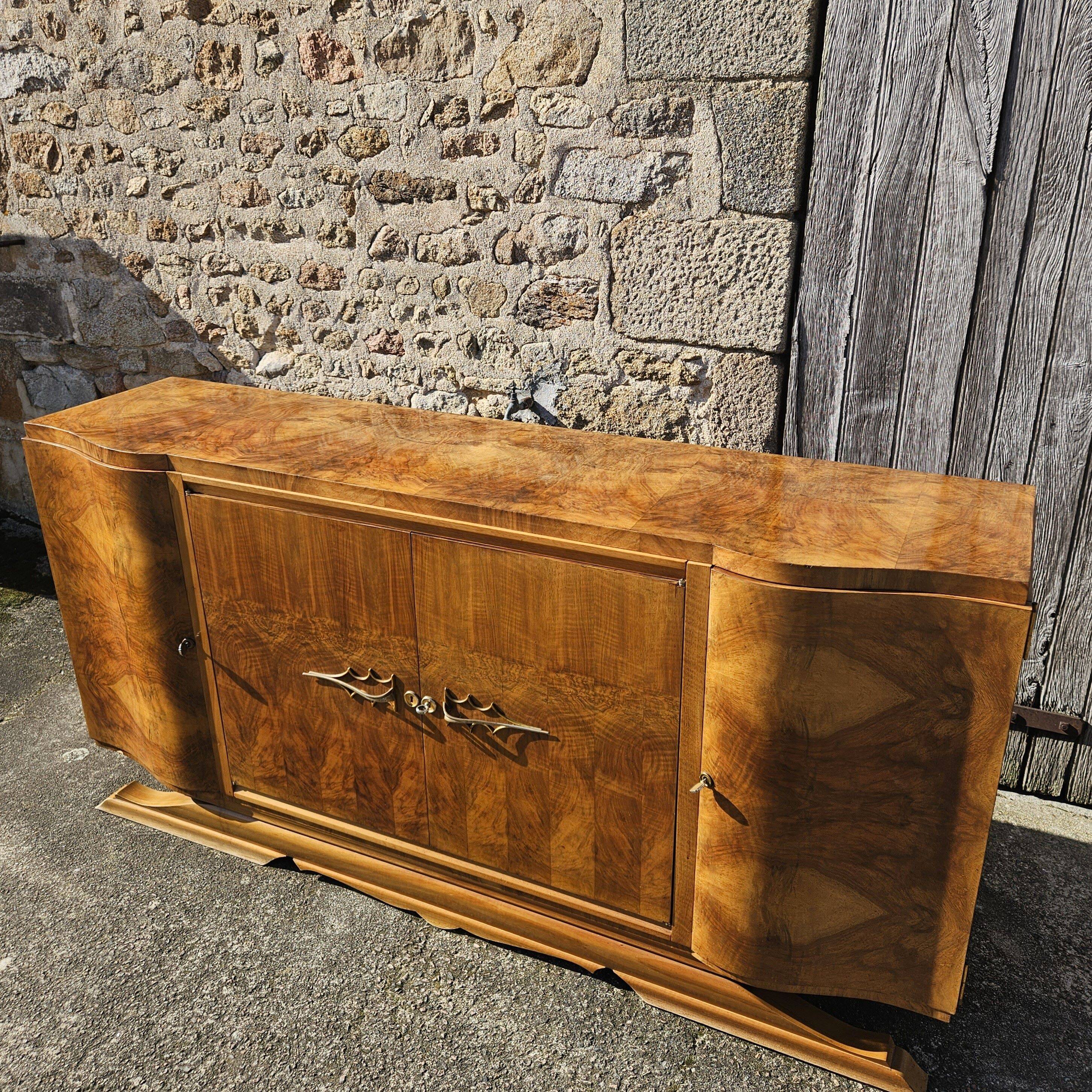 French ART DECO Sideboard- High Gloss Burl Elmwood Buffet-30s
