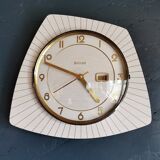 Vintage formica clock silent asymmetrical wall pendulum "Bayard wood lines"