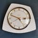 Vintage formica clock silent asymmetrical wall pendulum "Bayard wood lines"