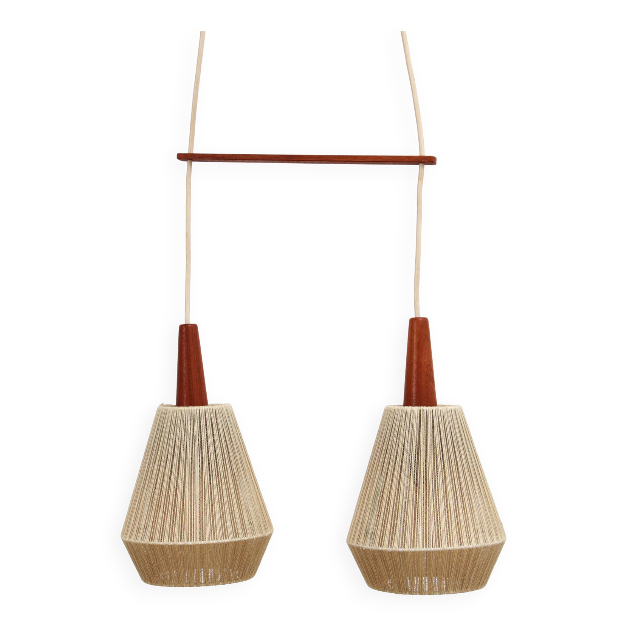 Vintage hanging lamp with two shades and teak, 1960s Sweden