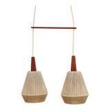 Vintage hanging lamp with two shades and teak, 1960s Sweden