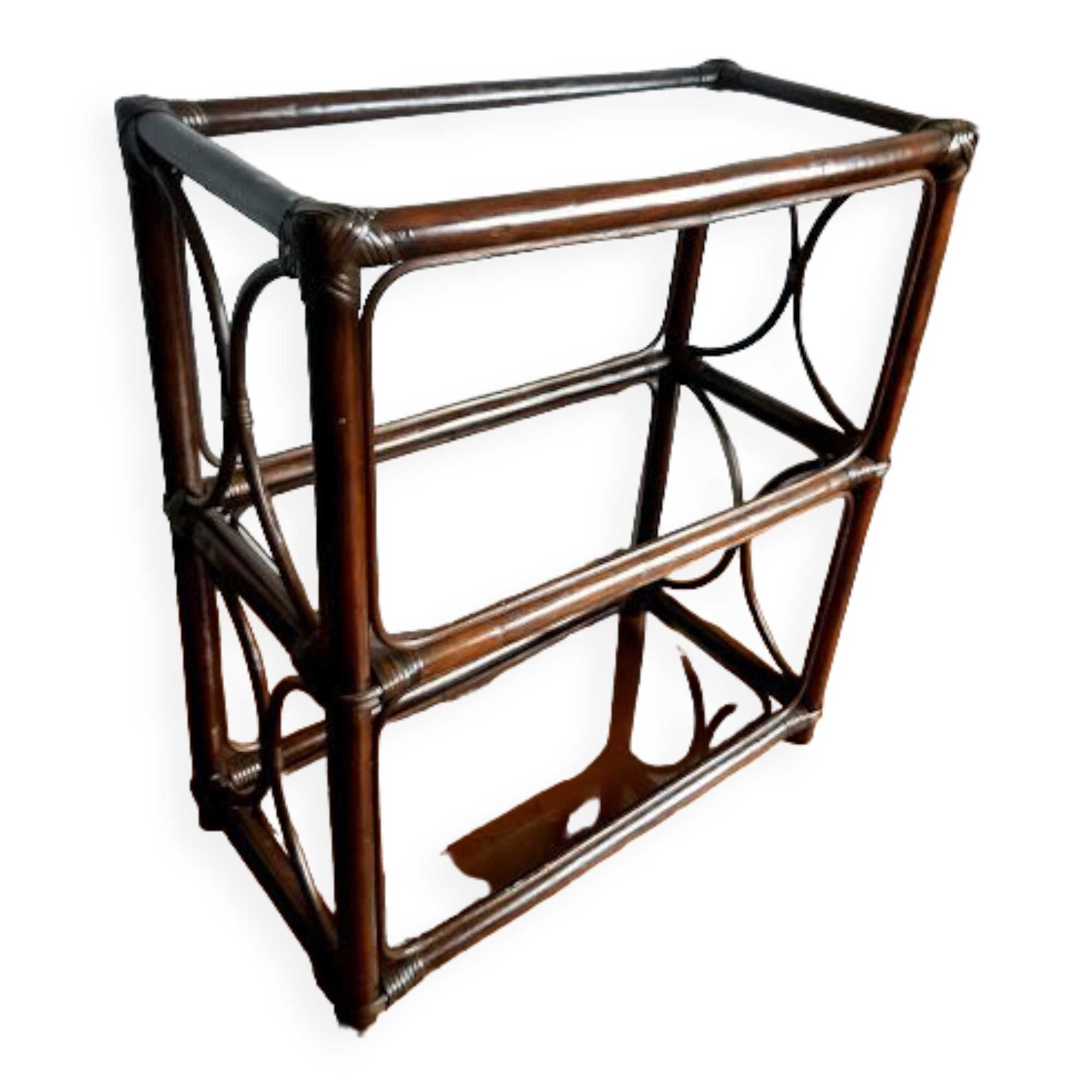 Rattan bookcase and smoked glass 1960