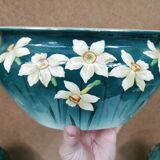 Pair of vases + art nouveau planter, barbotine de bruyn fives lille