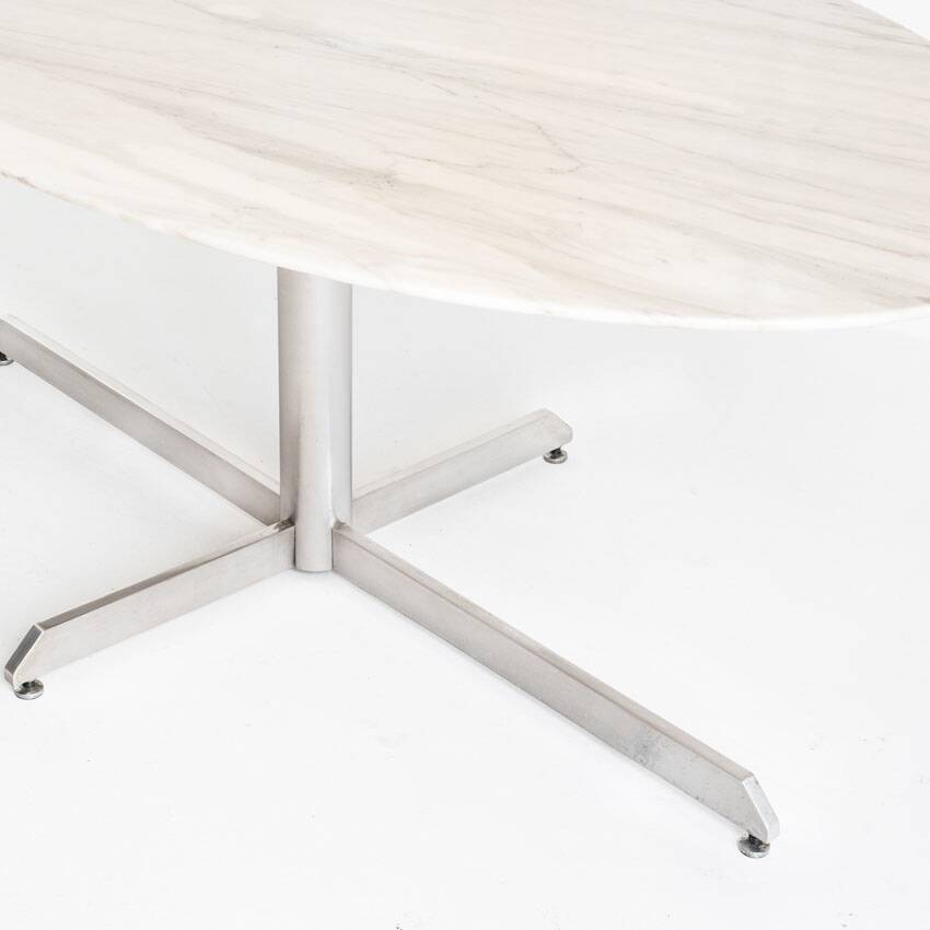 Dining table Roche Bobois. Metal and white marble. France, 1960s
