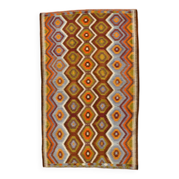6x9 Orange Green Tribal Vintage Kilim Rug, 177x290Cm
