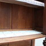 Henri II style double body in worked oak, original leaded stained glass windows