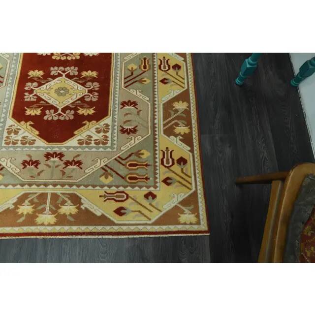 1970s Vintage Turkish Oushak Handmade Wool Cotton Beige Area Rug 155x233