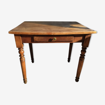 Beech and poplar table with drawer