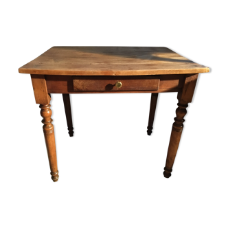 Beech and poplar table with drawer