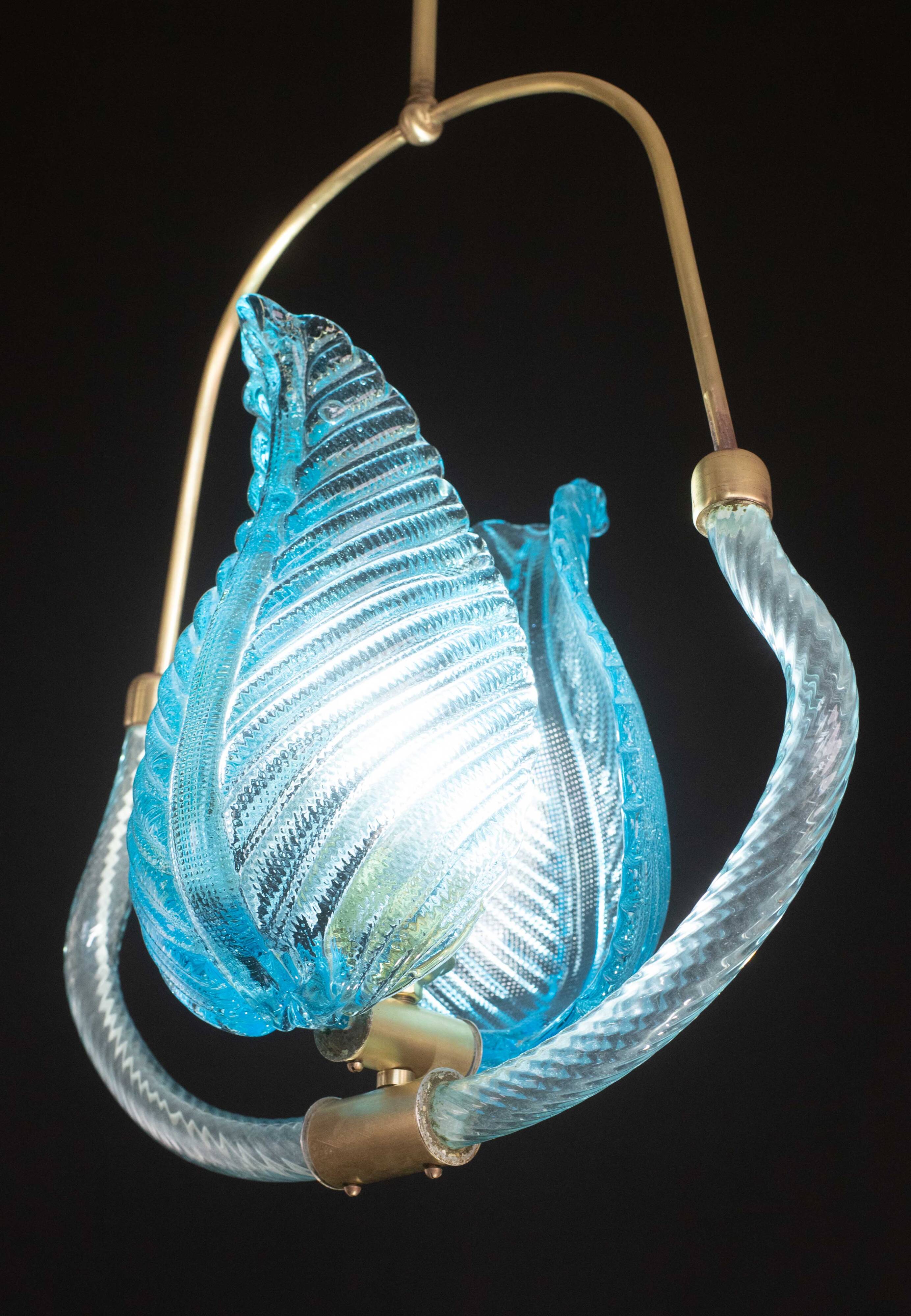 Lovely Blue Art Decò Barovier e Toso Pendant Light, 1930s