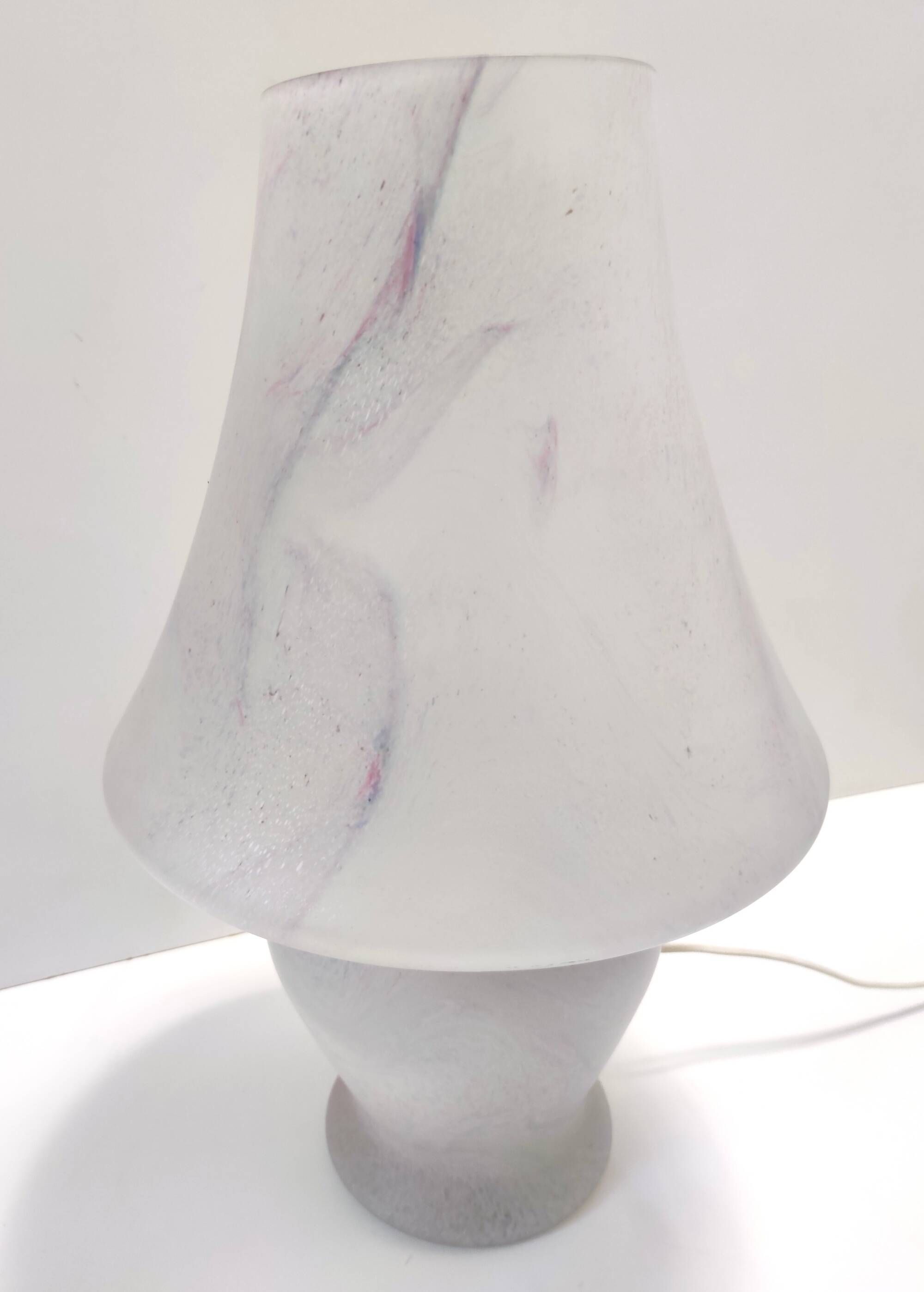 White Murano Glass Table Lamp with a Pink Marble Effect, Italy