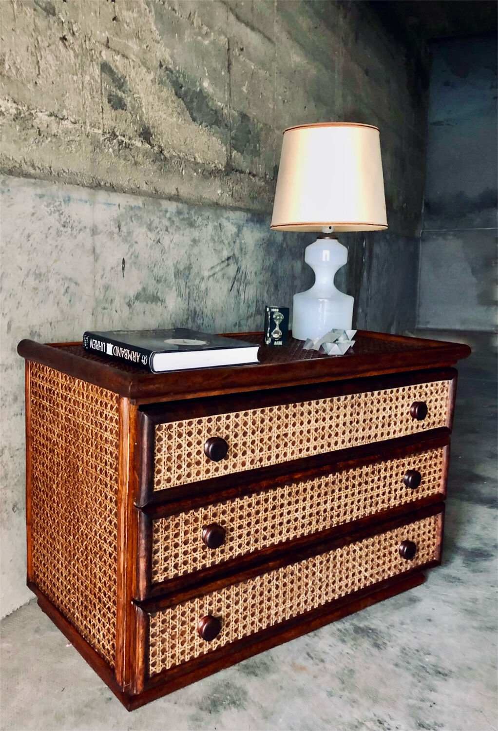 Vintage rattan chest of drawers "Maison Maugrion" R.Bobois