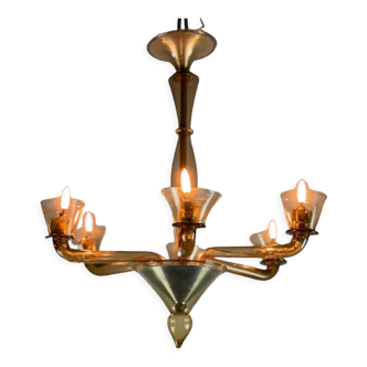 Venetian chandelier in Mordoré Murano glass circa 1940