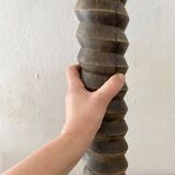 Antique pedestal table, column base, press screw, handcrafted piece.