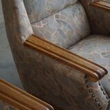 Mid-century modern Danish, pair of oak armchairs with original fabric, 1960s.