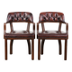 Set of two brown cowhide leather Chesterfield dining chairs