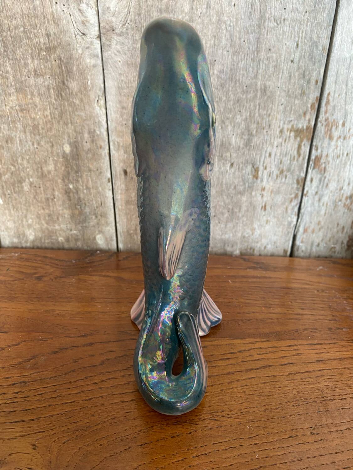 Antique fish shaped vase porcelain from france iridescent vintage