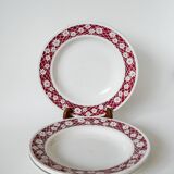 Set of 4 Saint Amand soup plates with burgundy flower outlines 1950