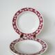Set of 4 Saint Amand soup plates with burgundy flower outlines 1950