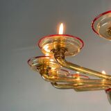 Venetian chandelier in gilded Murano glass highlighted with a red net, Venini circa 1940