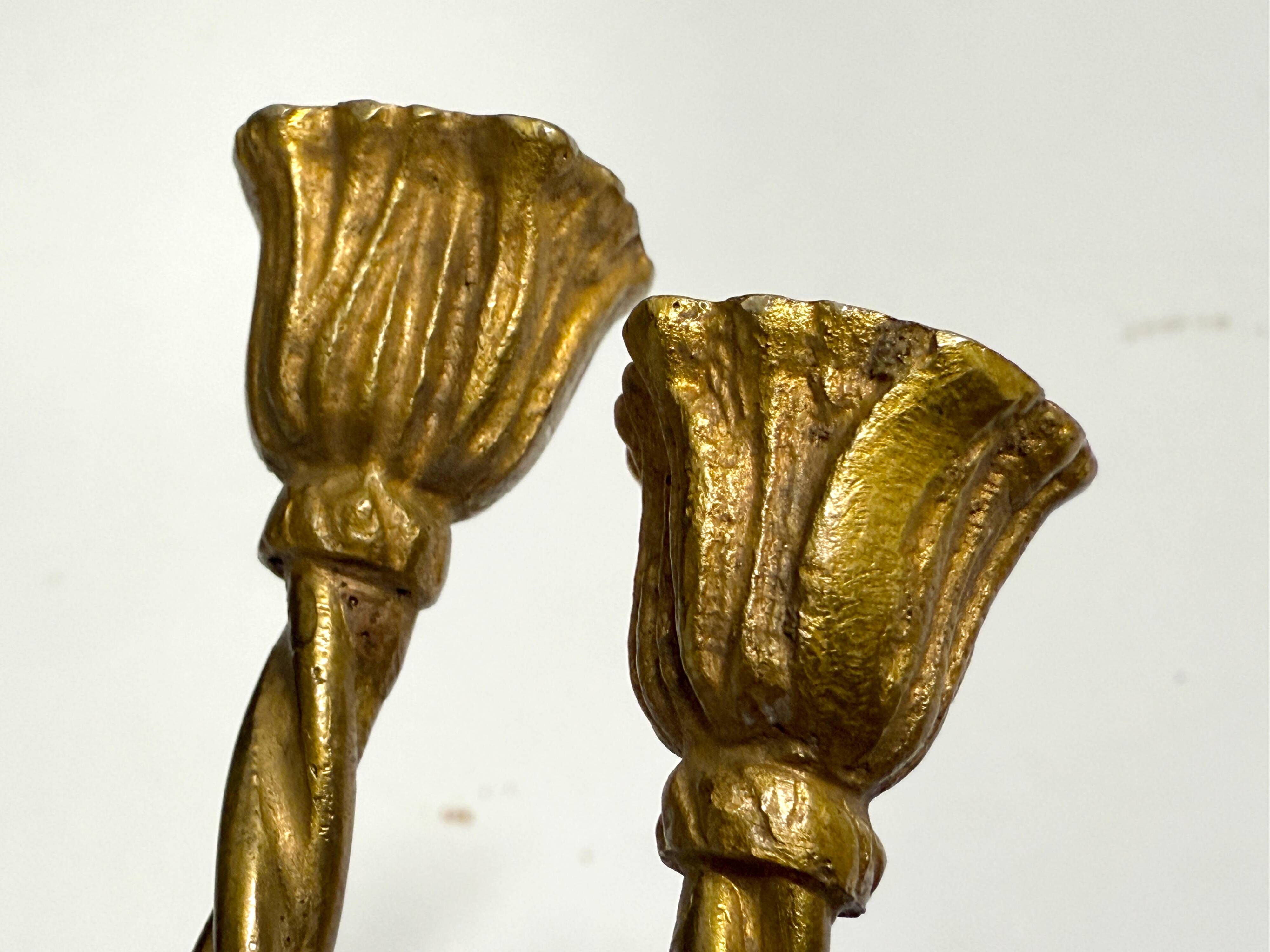 Antique Pair of 2-Light Wall Lights - Gilt Bronze - Louis XVI Style Knot