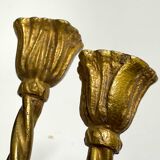 Ancien Paire Appliques 2 Feux - Bronze Doré - Nœud Style Louis XVI