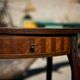 Oval coffee table in cube marquetry and bronze, Louis XV style.