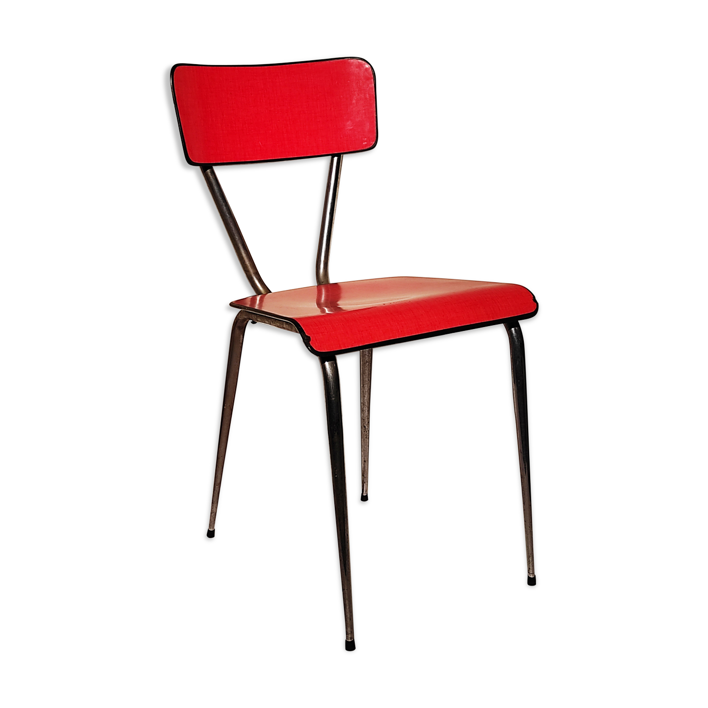 Chaise en formica rouge structure chromée