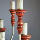 Italian chandelier in patinated wood, 50s