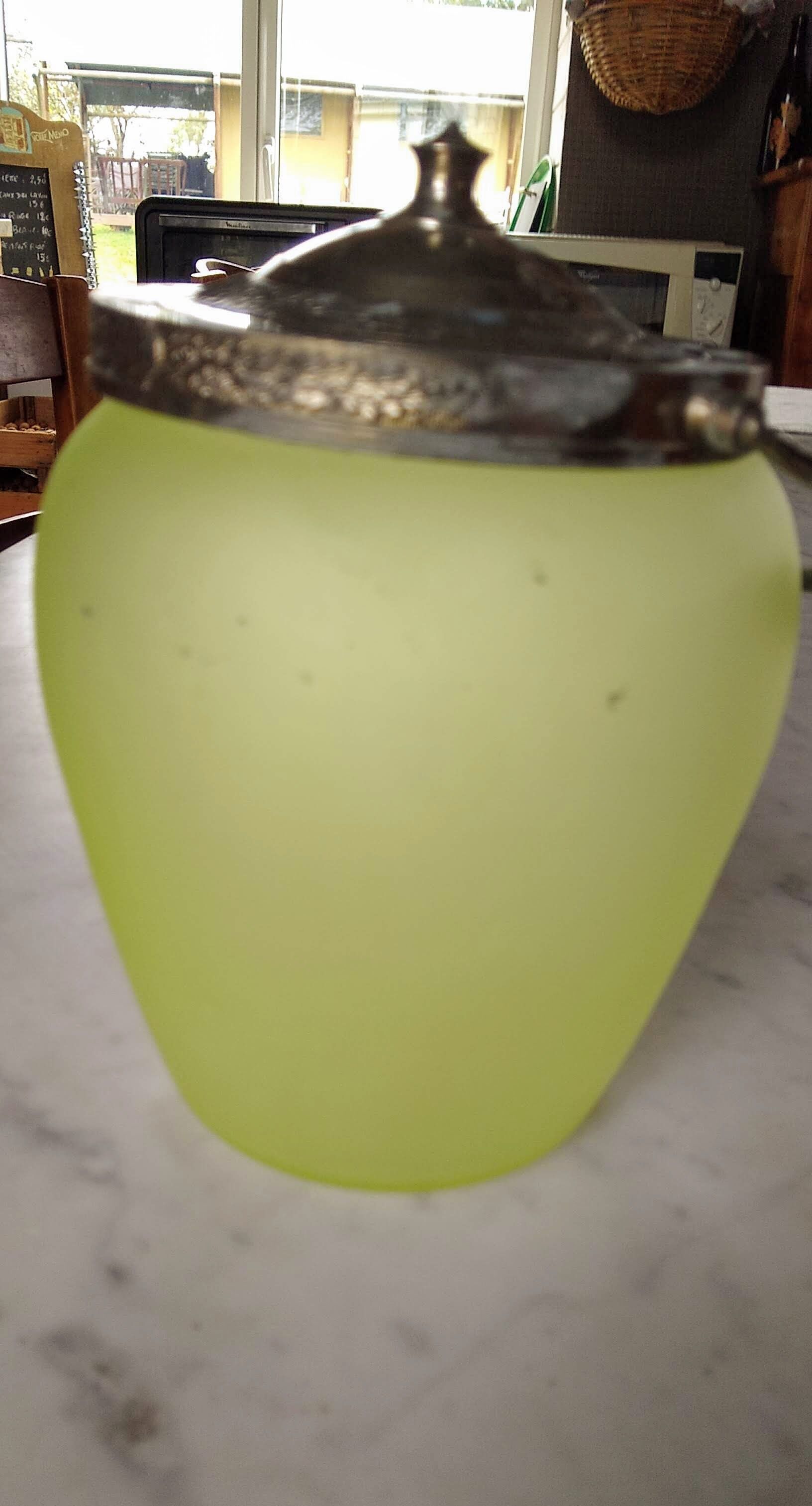 Opaline green glass cookie jar