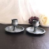 Pair of pewter table candlesticks