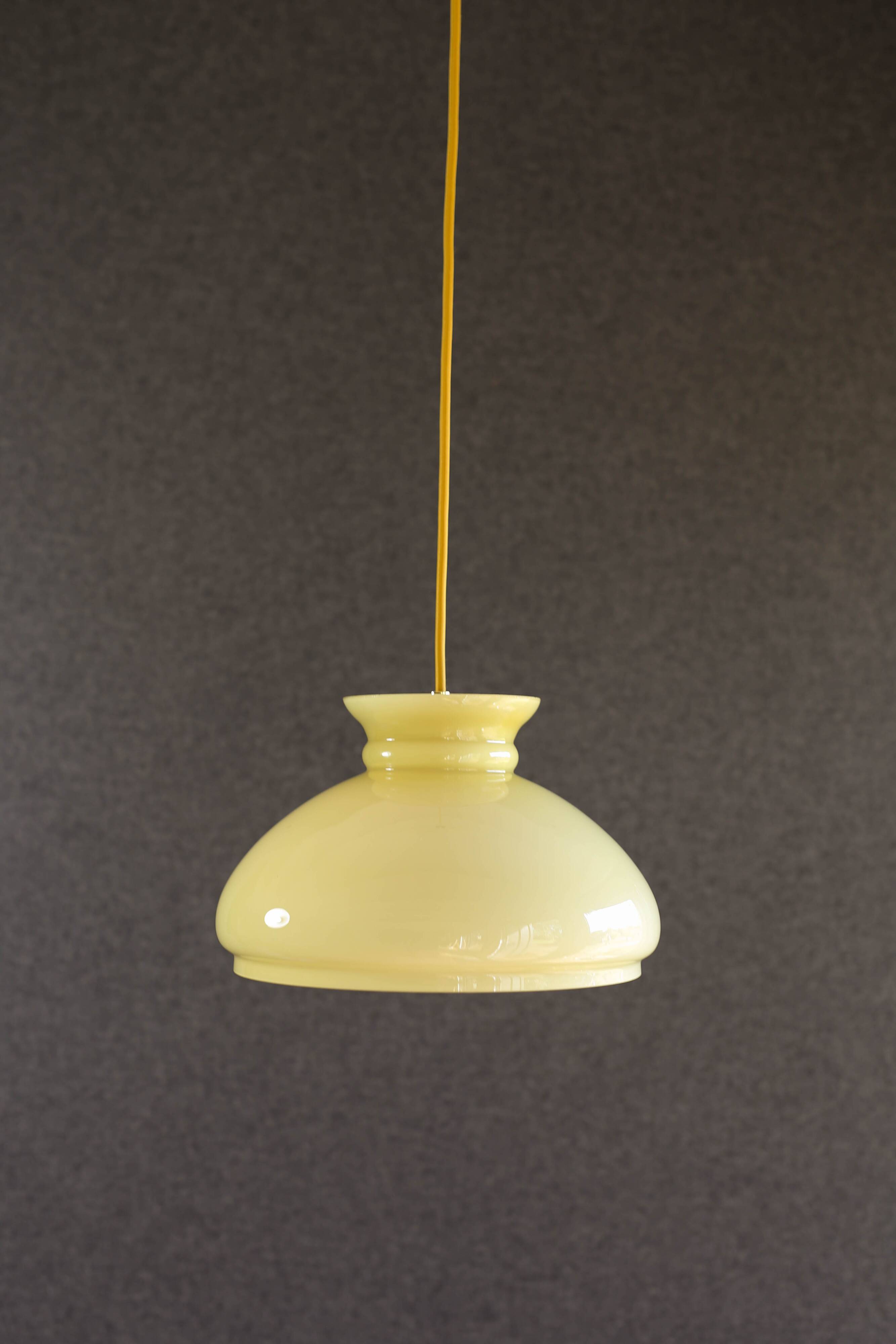 Old pendant light in pale young glass - mounted with cable and new socket
