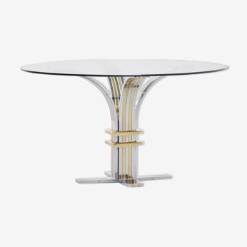 Vintage Banci & Firenze chrome and brass circular dining table