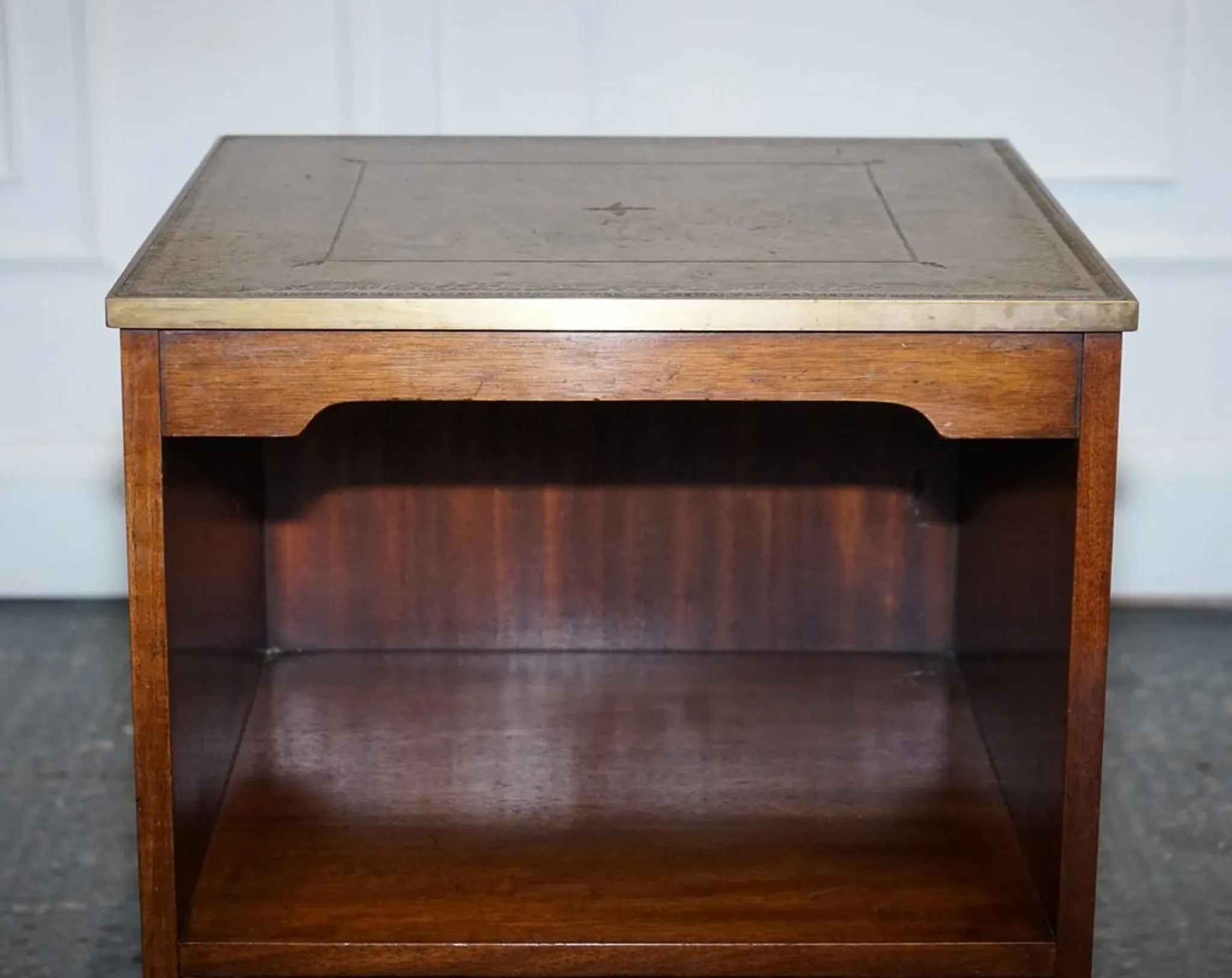 Vintage Bevan Funell Military Campaign Bedside Table with Leather Top