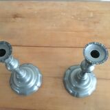 Pair of tin candlesticks