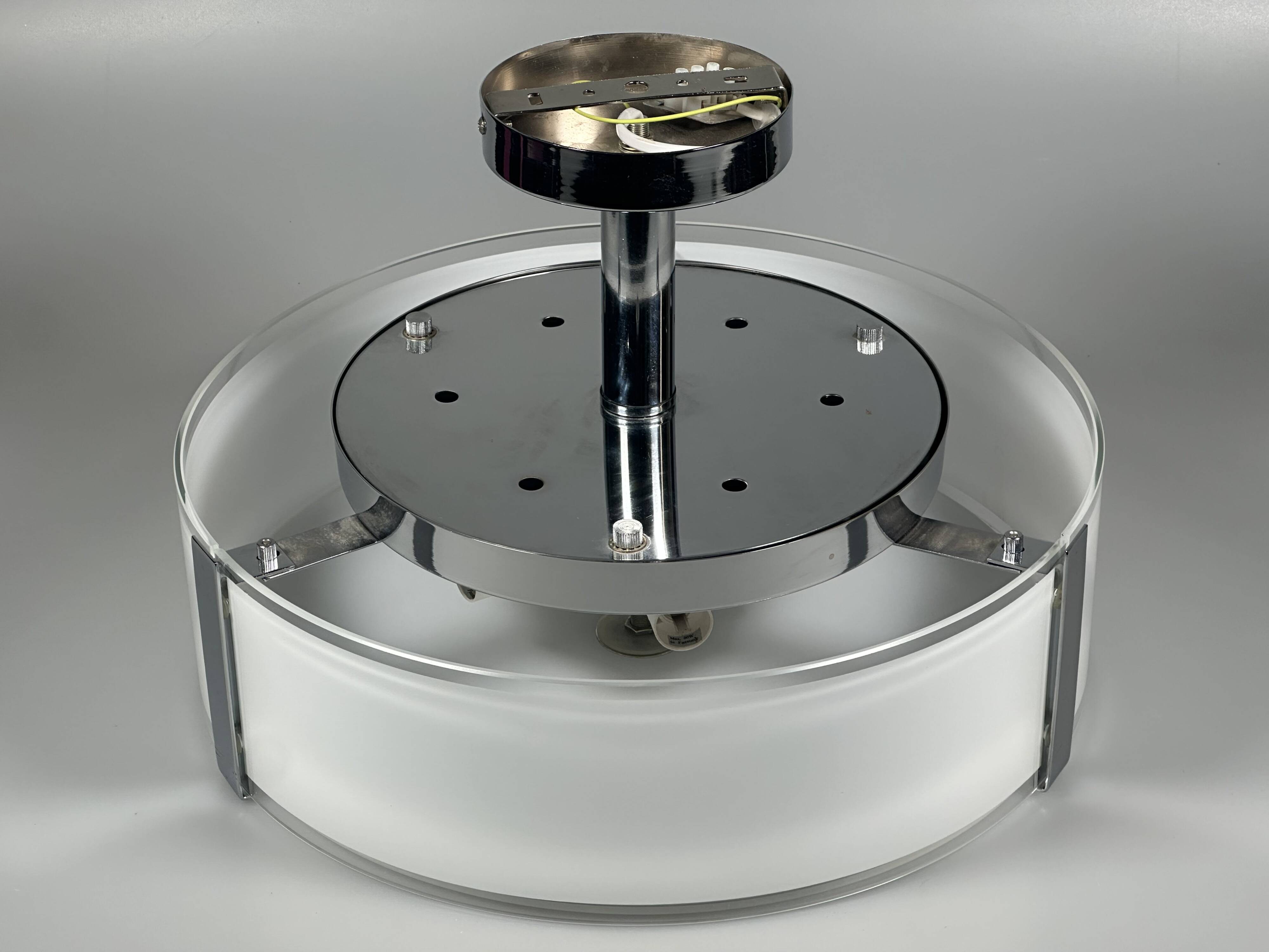 1970s 1980s Ceiling Lamp by Honsel Leuchten Germany in Glass & Chrome