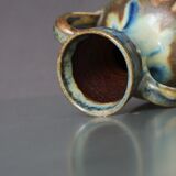 Vase with two handles in flamed sandstone with art nouveau-style drippings