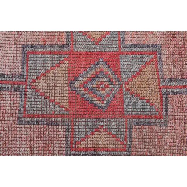 Pink Red Vintage Oushak Wool Turkish Runner Rug 83x305