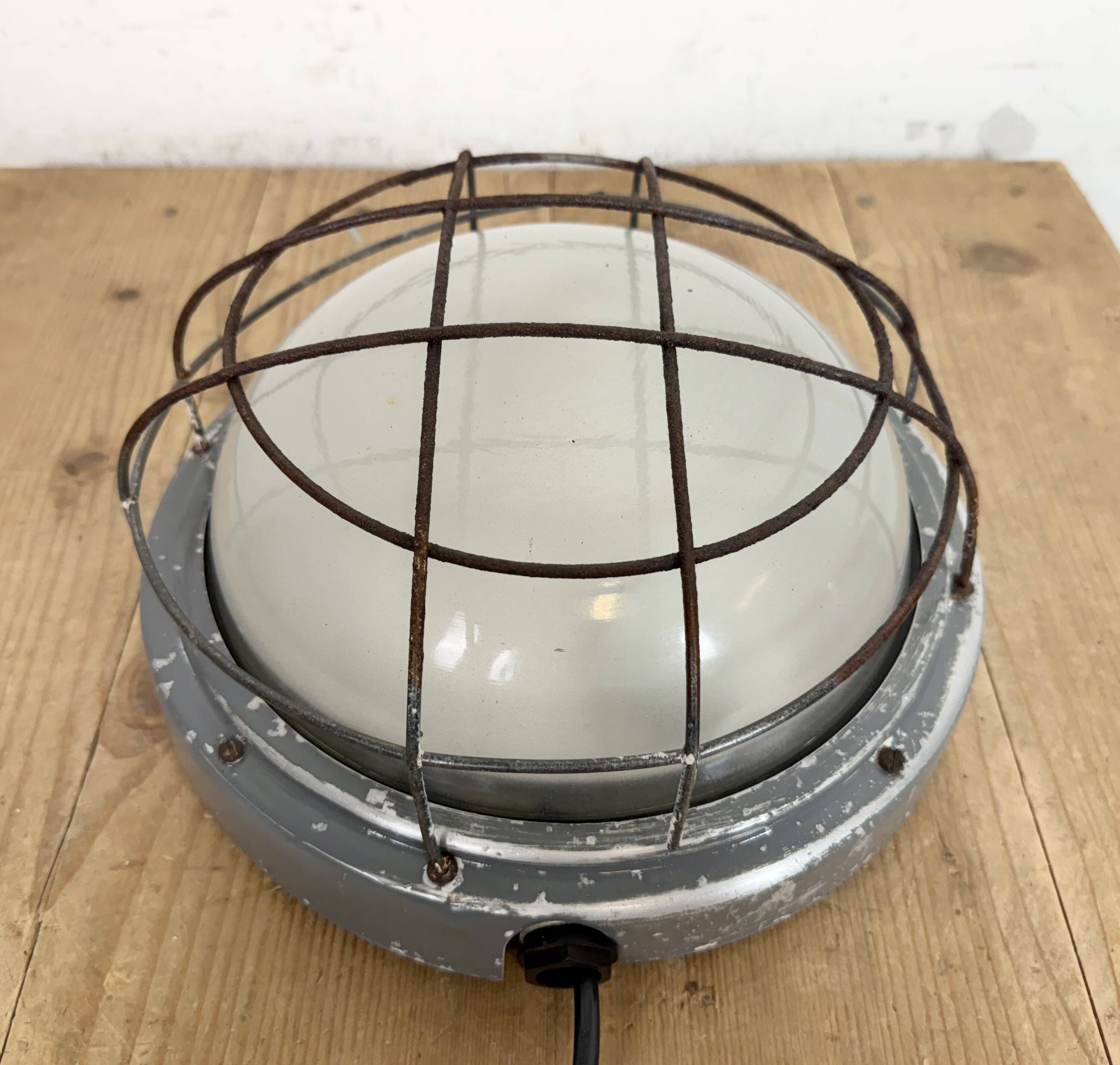 Industrial Grey Wall Light with Milk Glass from Elektrosvit, 1970s