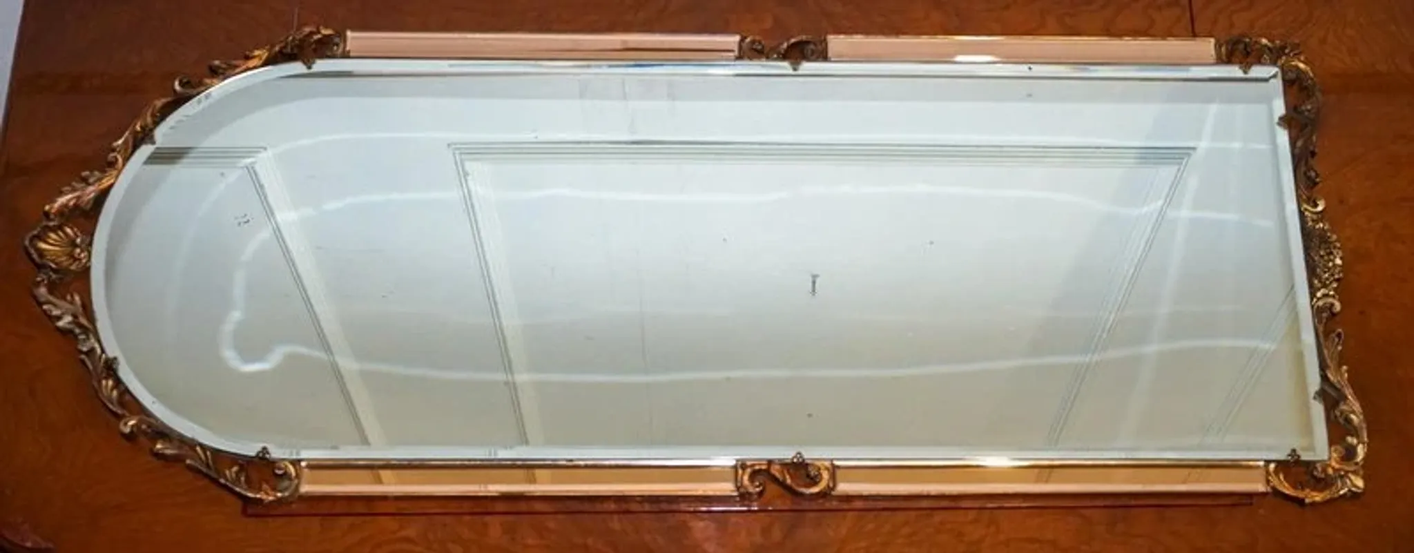 Vintage Art Deco Mirror with Bevelled Glass Panels in Peach by Atsonea, 1960s