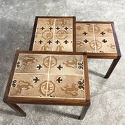 Danish nesting tables in rosewood and ceramic by Willy Ryomgard, Mo.