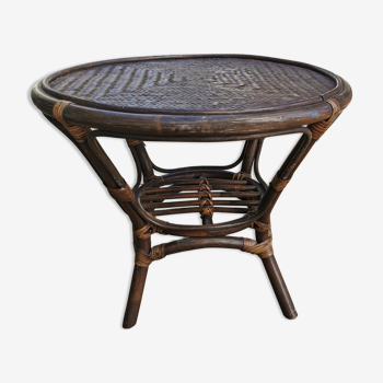 Table basse vintage rond en bombous et rotin