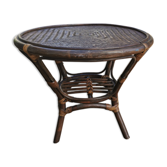 Round vintage coffee table in bombous and rattan