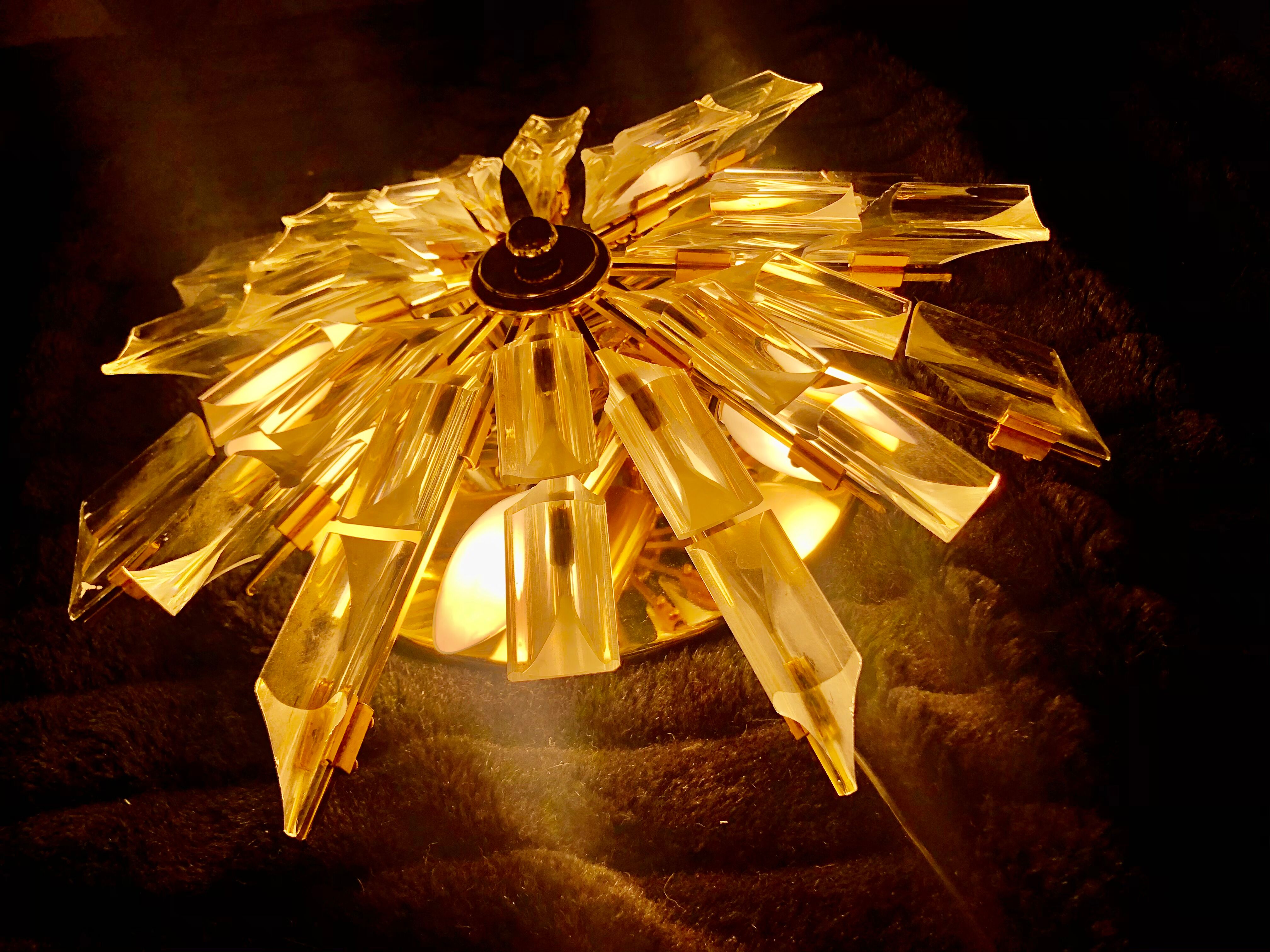 Wall sconce Venini crystal sun with golden structure