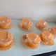 Set of six cups and pearly opaline sugar by Termocrisa / vintage 50-60