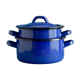Paire de petites casseroles vintage en tôle émaillée bleues