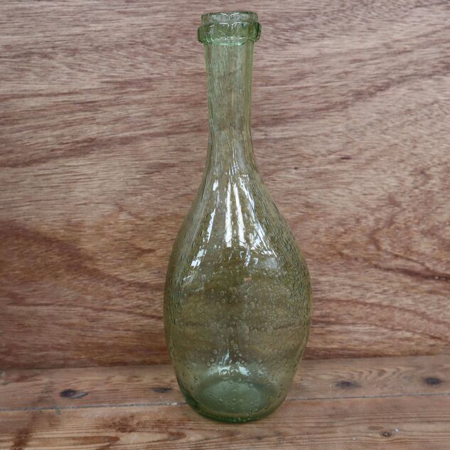 Biot water green colored bubble blown glass bottle