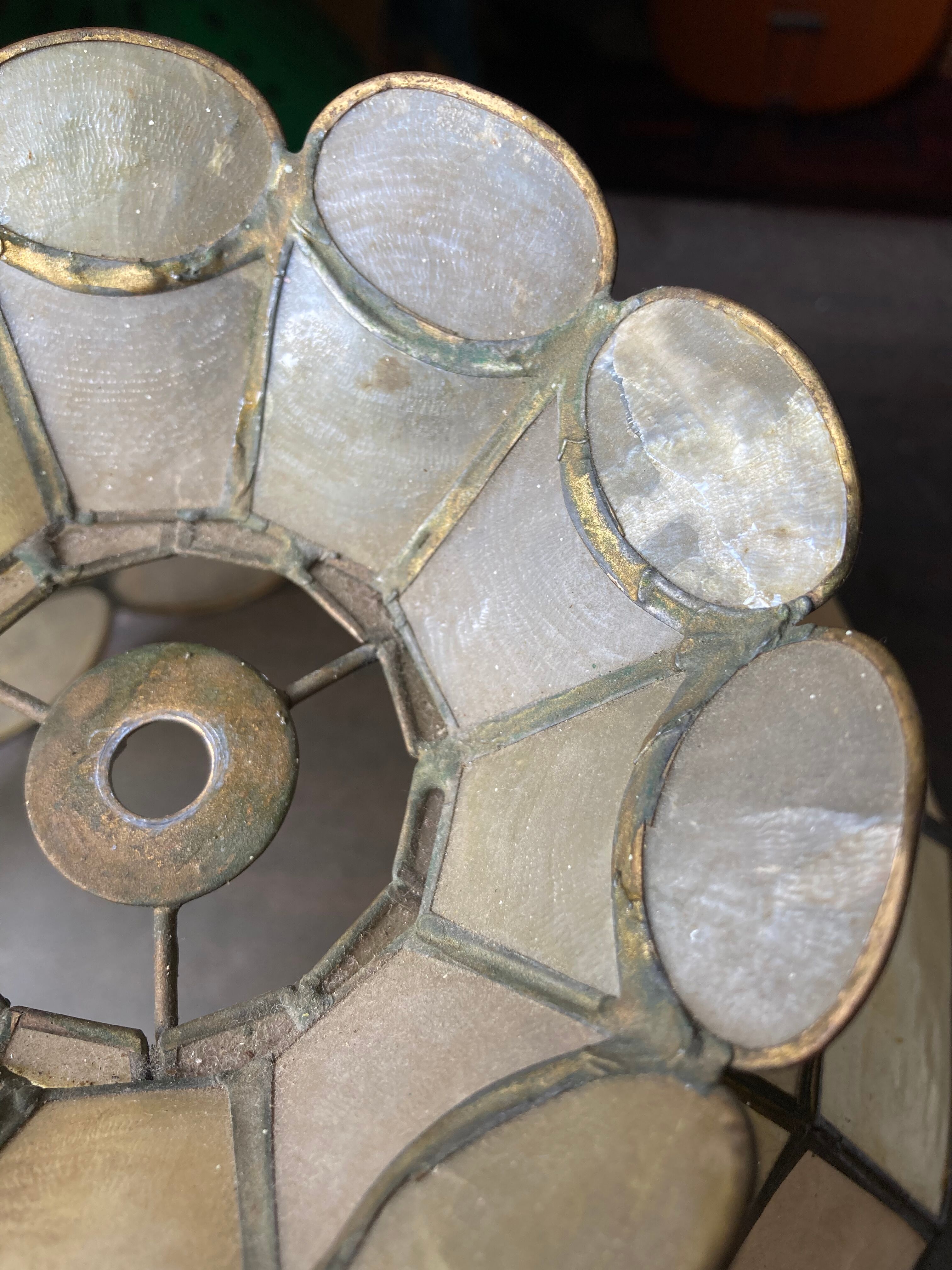 Mother-of-pearl and brass pendant lamp 1960